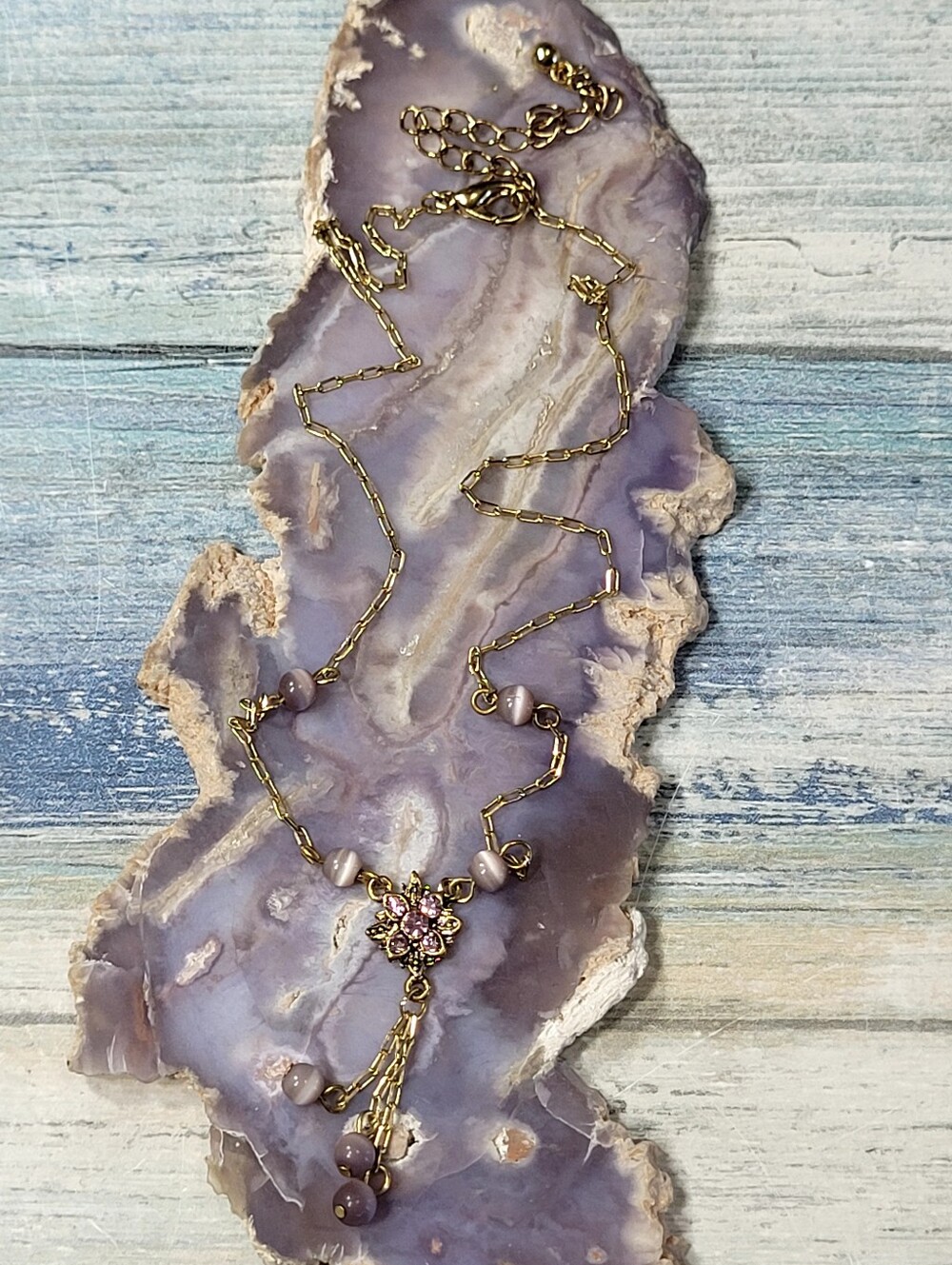 Gold-Tone Lavender Beaded Pendant Necklace